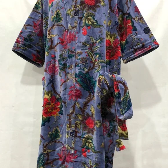 Floral Print Velvet Kimono Luxury Jacket, Party Boho Robe Lounge Wear - Unisex - Picture 3 of 16